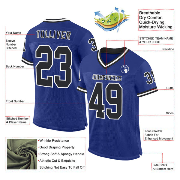 Custom Royal Black-White Mesh Authentic Throwback Football Jersey alternate