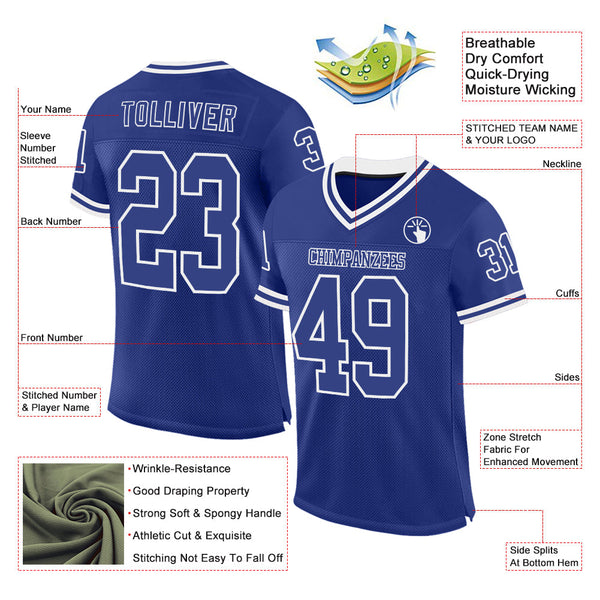 Custom Royal White Mesh Authentic Throwback Football Jersey alternate