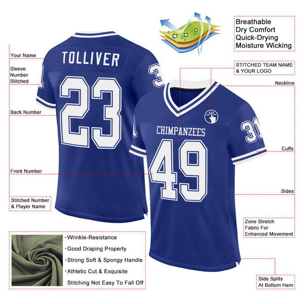 Custom Royal White Mesh Authentic Throwback Football Jersey alternate
