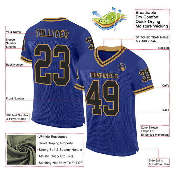 Custom Royal Black-Old Gold Mesh Authentic Throwback Football Jersey alternate