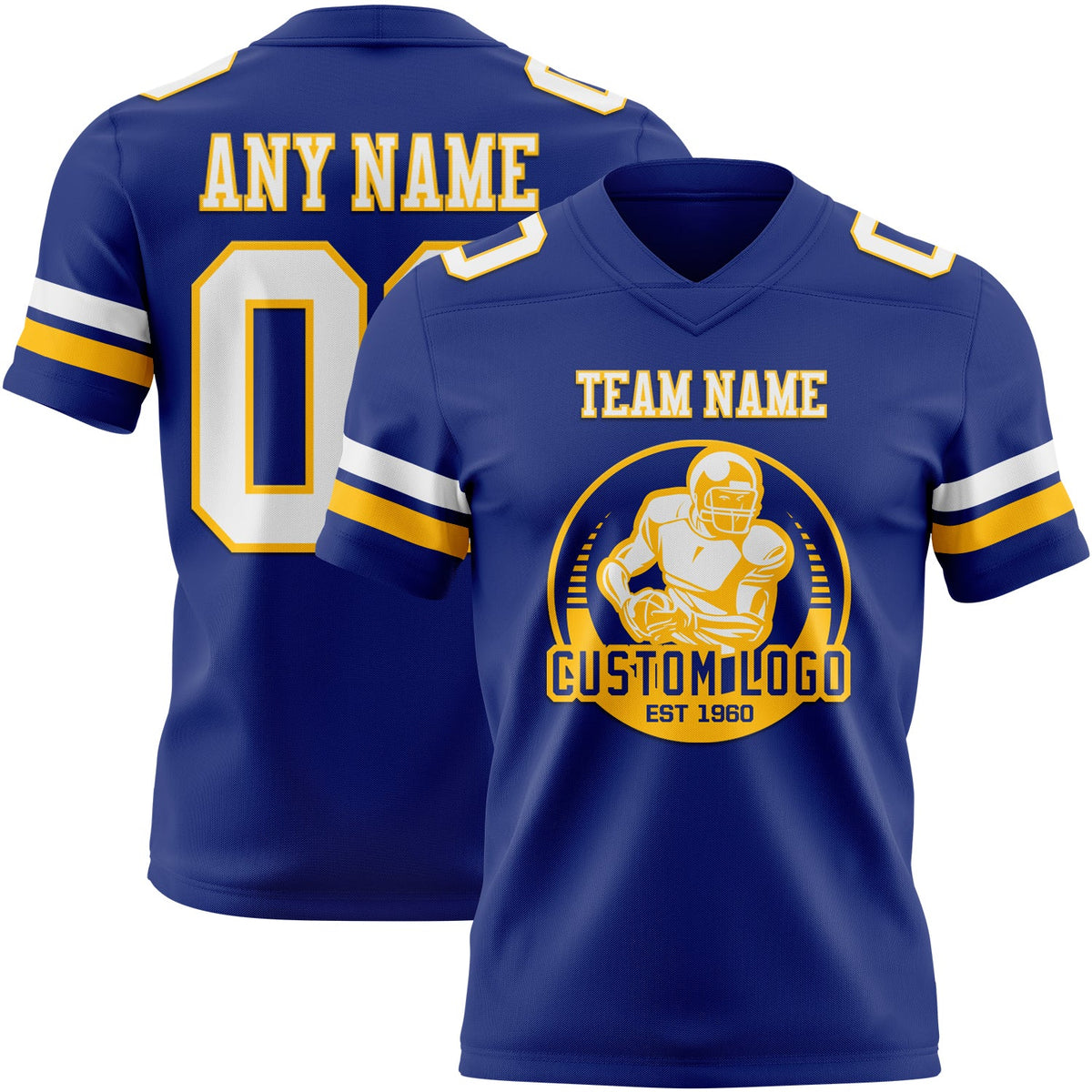Custom Royal White-Gold Authentic Football Jersey - Back