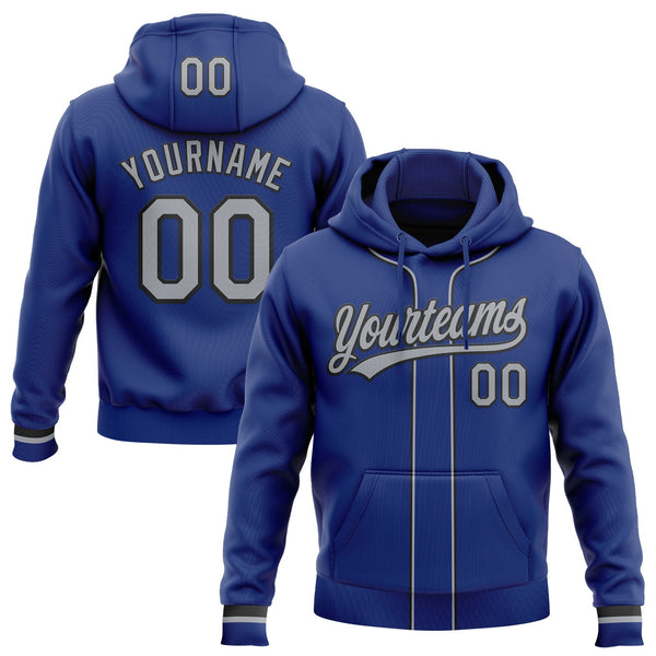 Custom Stitched Royal Gray-Black Baseball Pullover Sweatshirt Hoodie