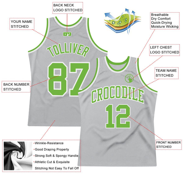 Custom Gray Neon Green-White Authentic Throwback Basketball Jersey alternate