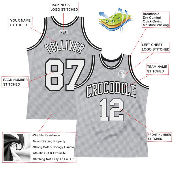 Custom Gray White-Black Authentic Throwback Basketball Jersey alternate