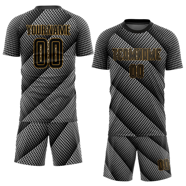 Custom Black Black-Old Gold Sublimation Soccer Uniform Jersey alternate