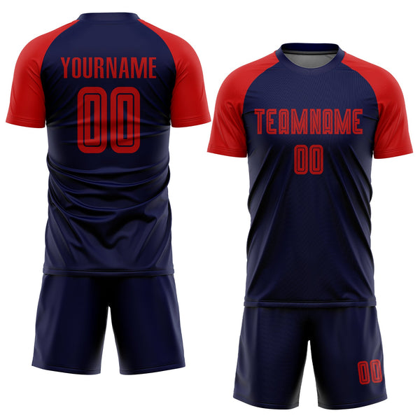 Custom Navy Red Sublimation Soccer Uniform Jersey alternate