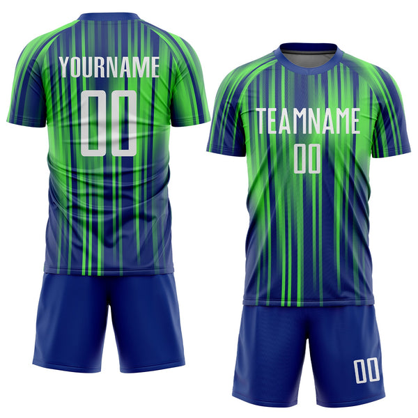 Custom Neon Green White-Royal Sublimation Soccer Uniform Jersey alternate