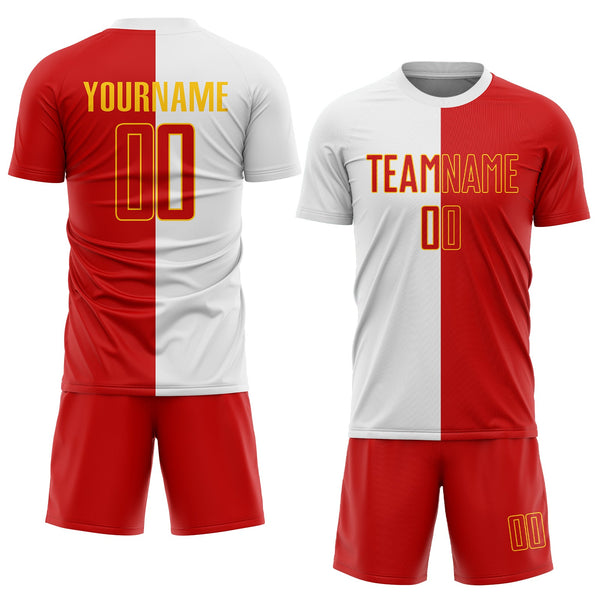 Custom White Red-Gold Sublimation Split Fashion Soccer Uniform Jersey alternate