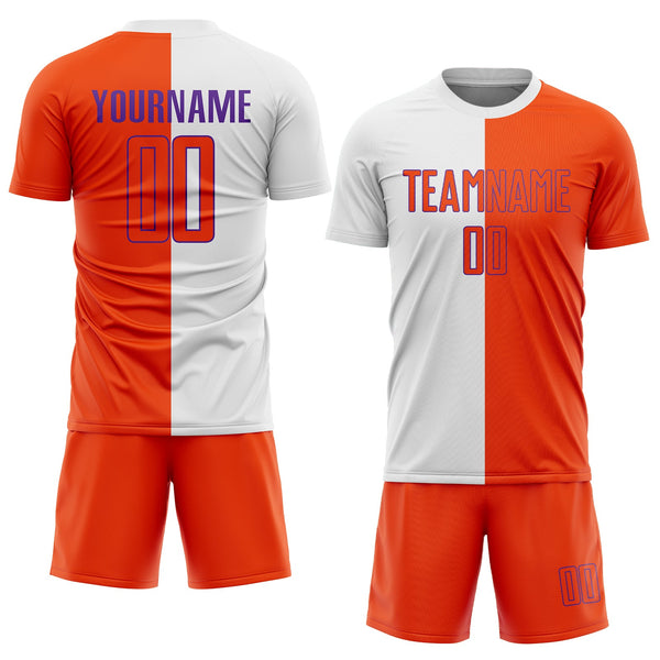 Custom White Orange-Purple Sublimation Split Fashion Soccer Uniform Jersey alternate