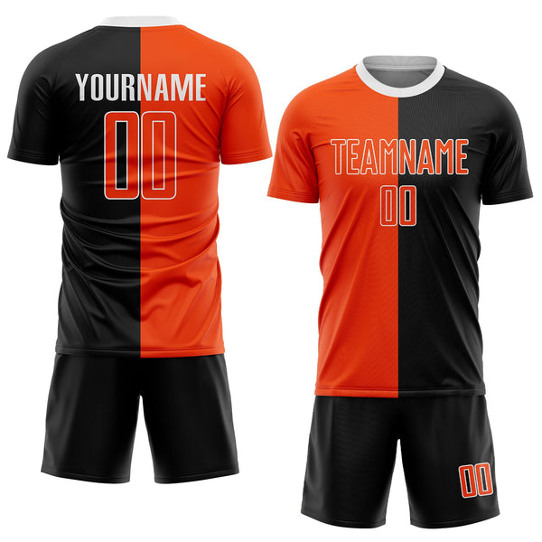 Custom Black Orange-White Sublimation Split Fashion Soccer Uniform Jersey alternate