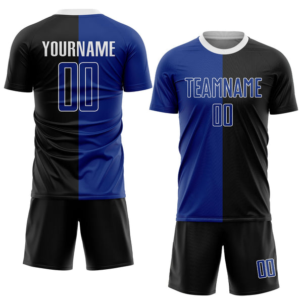 Custom Black Royal-White Sublimation Split Fashion Soccer Uniform Jersey alternate