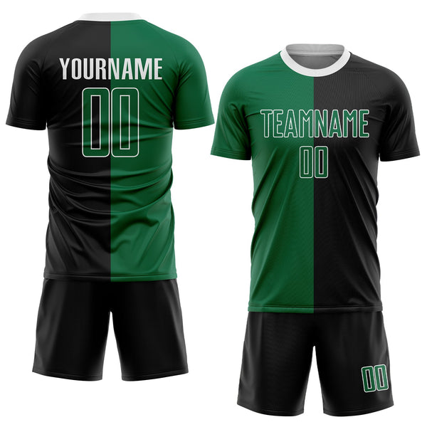 Custom Black Kelly Green-White Sublimation Split Fashion Soccer Uniform Jersey alternate