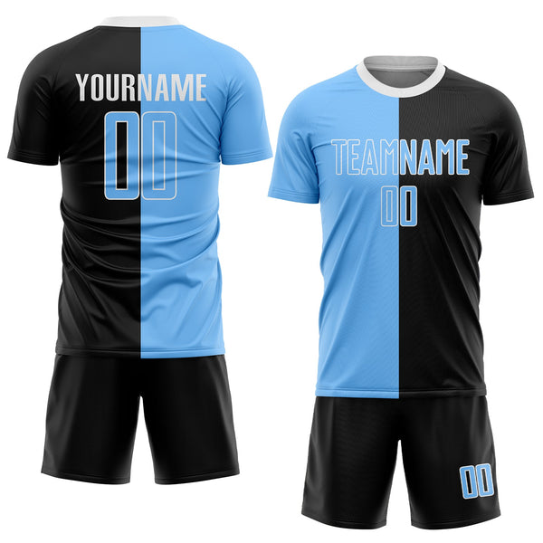 Custom Black Light Blue-White Sublimation Split Fashion Soccer Uniform Jersey alternate
