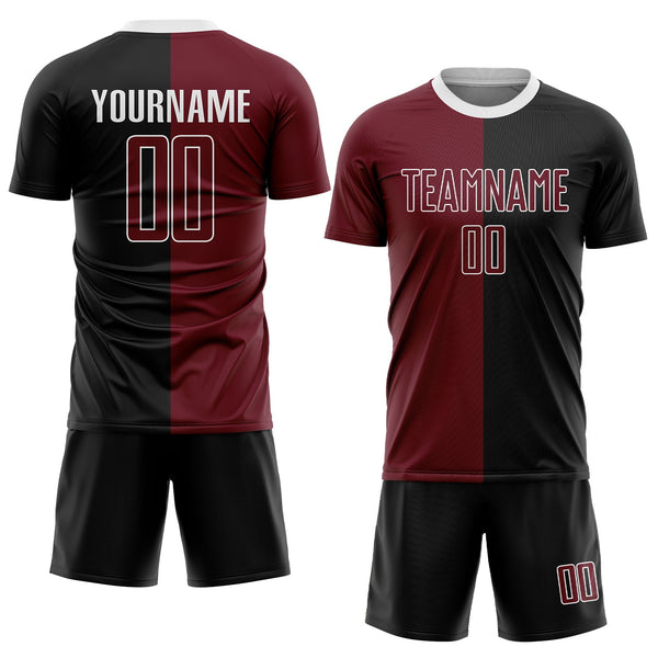 Custom Black Crimson-White Sublimation Split Fashion Soccer Uniform Jersey alternate
