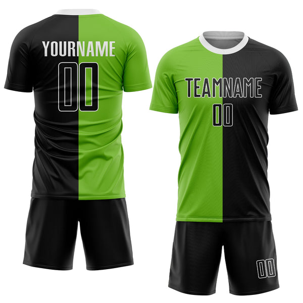 Custom Neon Green Black-White Sublimation Split Fashion Soccer Uniform Jersey alternate