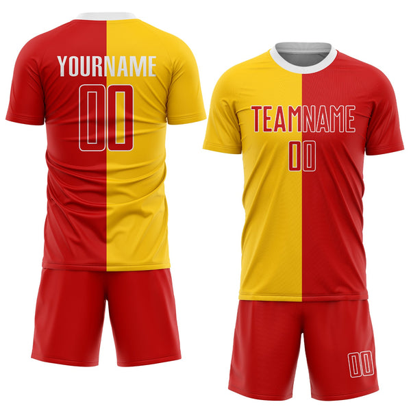Custom Gold Red-White Sublimation Split Fashion Soccer Uniform Jersey alternate