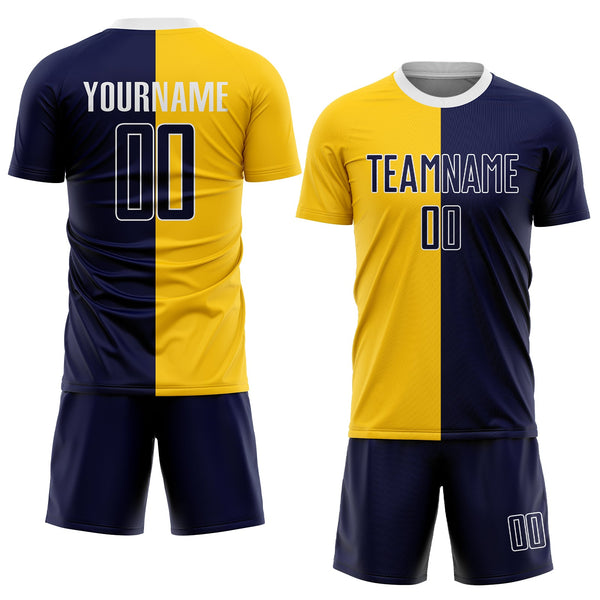 Custom Gold Navy-White Sublimation Split Fashion Soccer Uniform Jersey alternate
