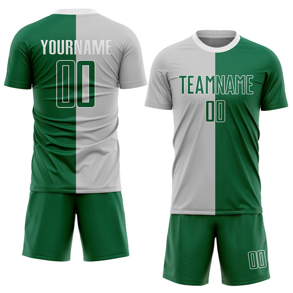 Custom Gray Kelly Green-White Sublimation Split Fashion Soccer Uniform Jersey alternate