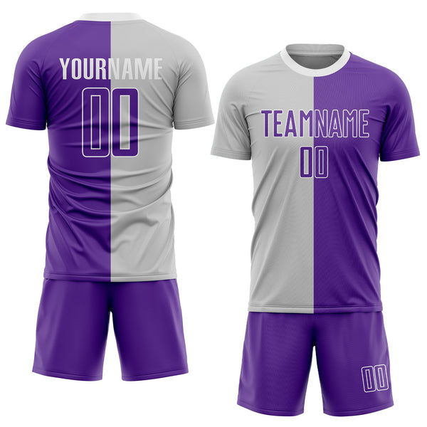 Custom Gray Purple-White Sublimation Split Fashion Soccer Uniform Jersey alternate