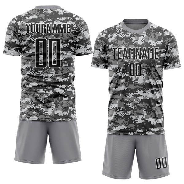 Custom Camo Black-Gray Sublimation Salute To Service Soccer Uniform Jersey alternate