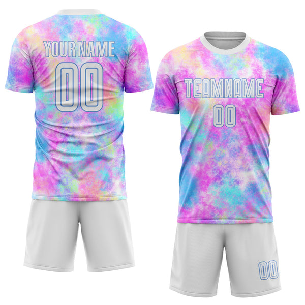 Custom Tie Dye White-Light Blue Sublimation Soccer Uniform Jersey alternate