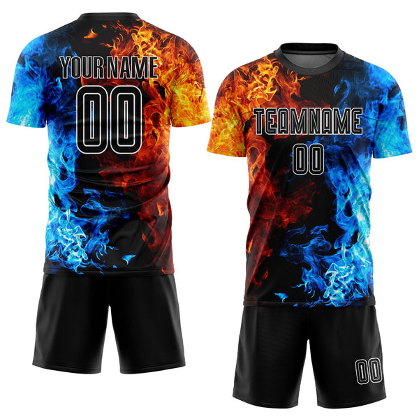 Custom Figure Black-White Flame Sublimation Soccer Uniform Jersey alternate