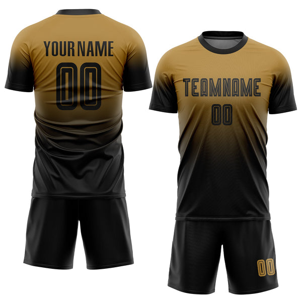 Custom Old Gold Black Sublimation Fade Fashion Soccer Uniform Jersey alternate