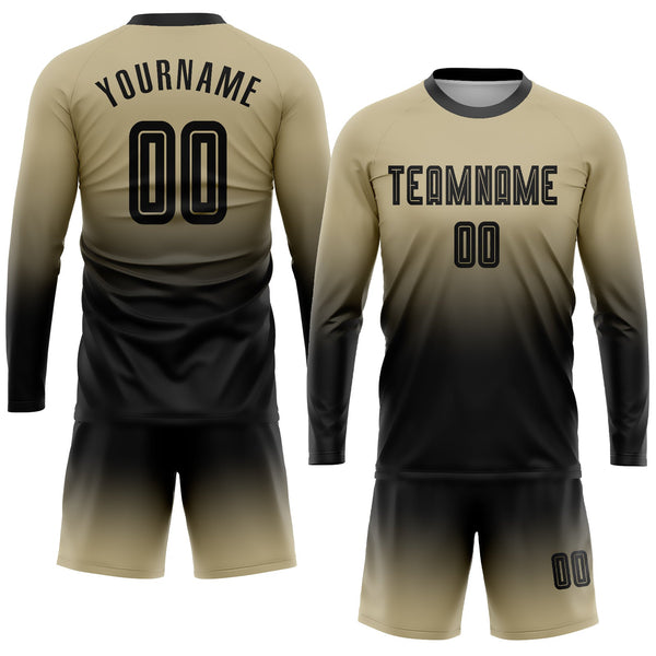 Custom Vegas Gold Black Sublimation Long Sleeve Fade Fashion Soccer Uniform Jersey alternate
