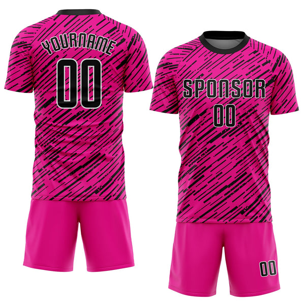 Custom Pink Black-White Sublimation Soccer Uniform Jersey alternate
