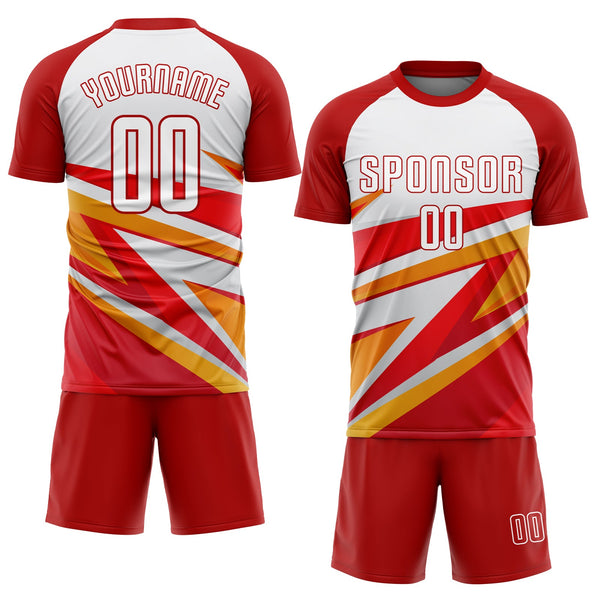 Custom Red White-Gold Sublimation Soccer Uniform Jersey alternate