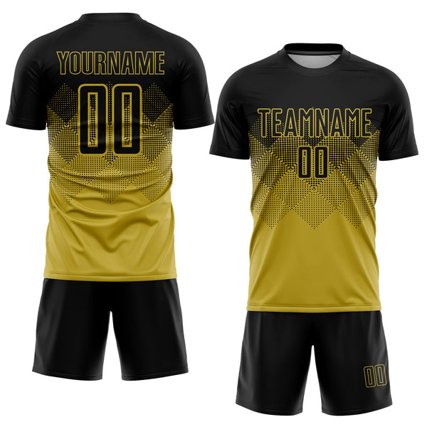 Custom Old Gold Black Sublimation Soccer Uniform Jersey alternate