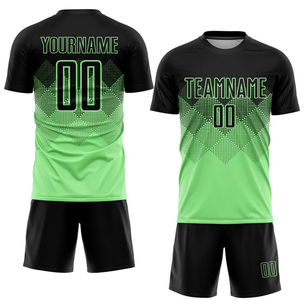 Custom Pea Green Black Sublimation Soccer Uniform Jersey alternate