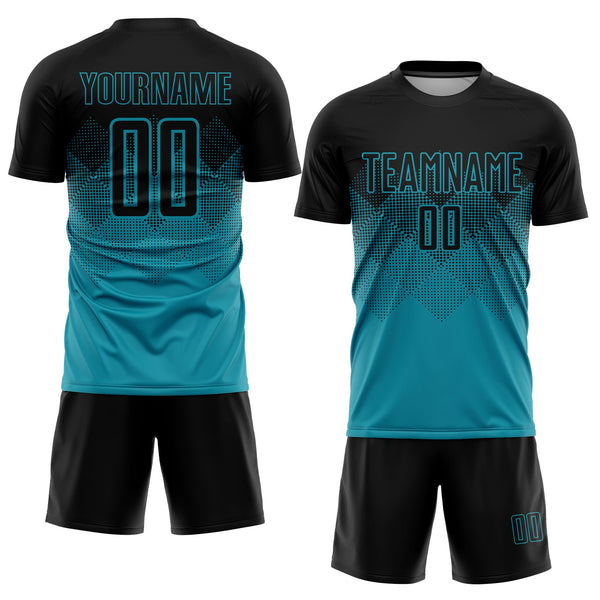 Custom Teal Black Sublimation Soccer Uniform Jersey alternate