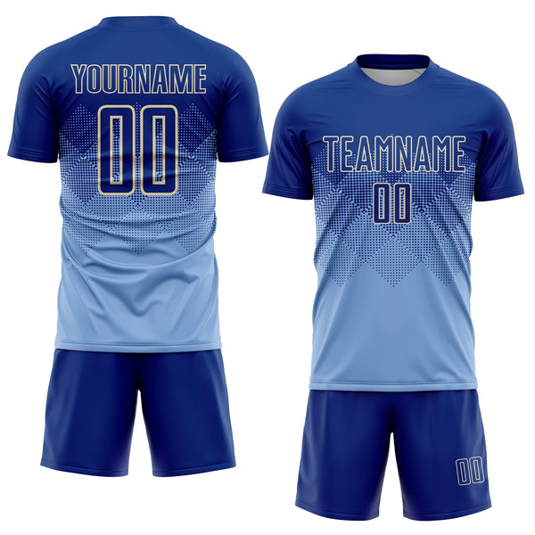 Custom Light Blue Royal-Cream Sublimation Soccer Uniform Jersey alternate