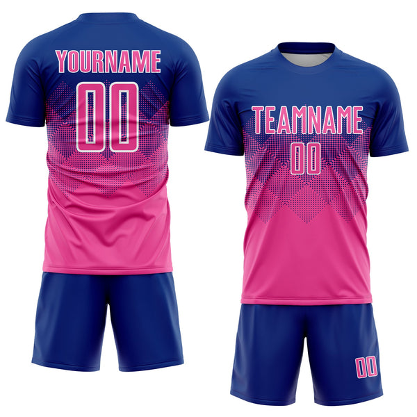 Custom Royal Pink-White Sublimation Soccer Uniform Jersey alternate