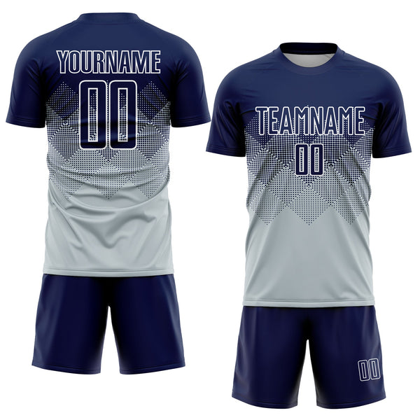 Custom Silver Navy-White Sublimation Soccer Uniform Jersey alternate