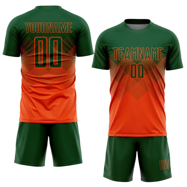 Custom Orange Green Sublimation Soccer Uniform Jersey alternate