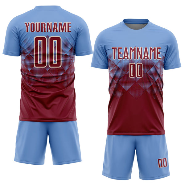 Custom Light Blue Crimson-Cream Sublimation Soccer Uniform Jersey alternate