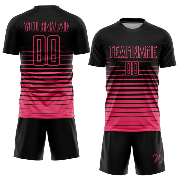 Custom Black Neon Pink Pinstripe Fade Fashion Sublimation Soccer Uniform Jersey alternate