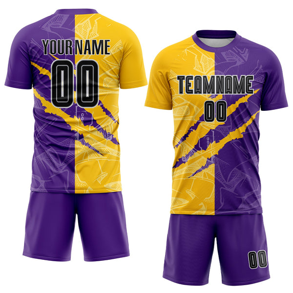 Custom Graffiti Pattern Black Purple Yellow-Gray Scratch Sublimation Soccer Uniform Jersey alternate