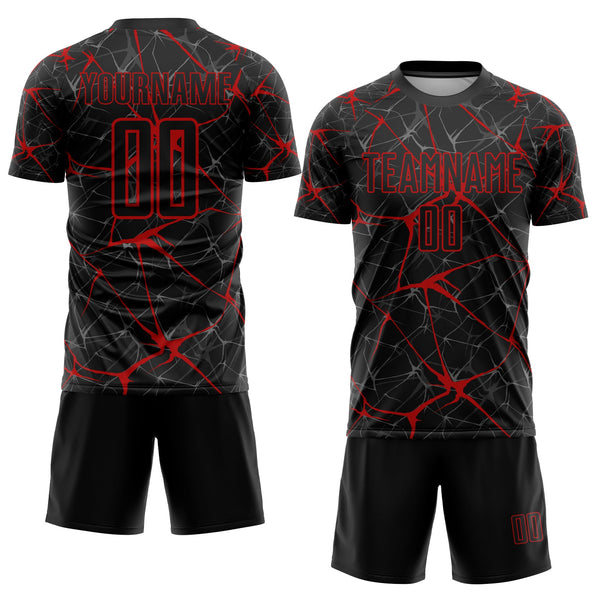 Custom Black Red Sublimation Soccer Uniform Jersey alternate