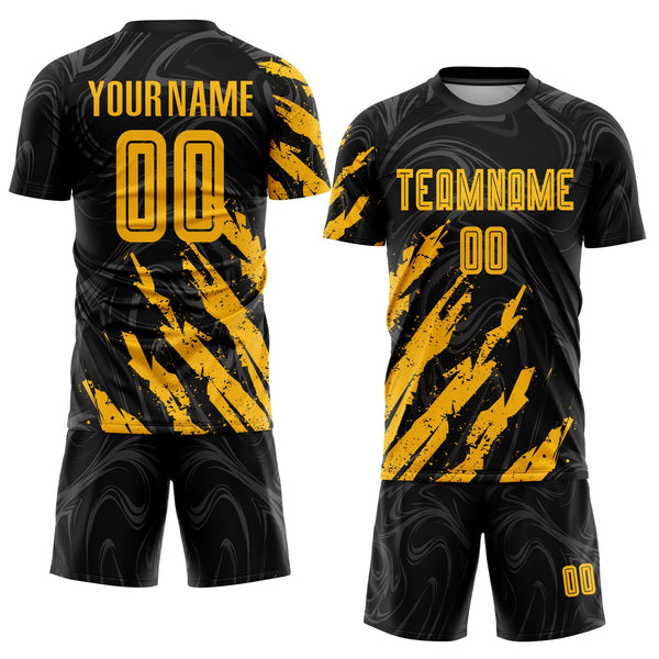 Custom Black Gold Sublimation Soccer Uniform Jersey alternate