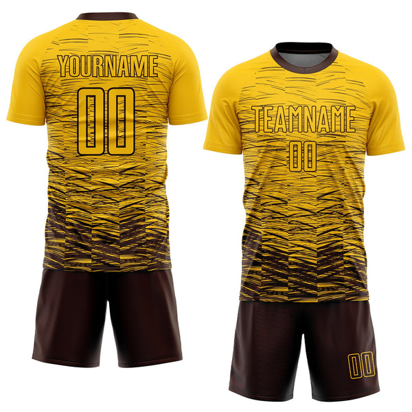 Custom Yellow Brown Sublimation Soccer Uniform Jersey alternate