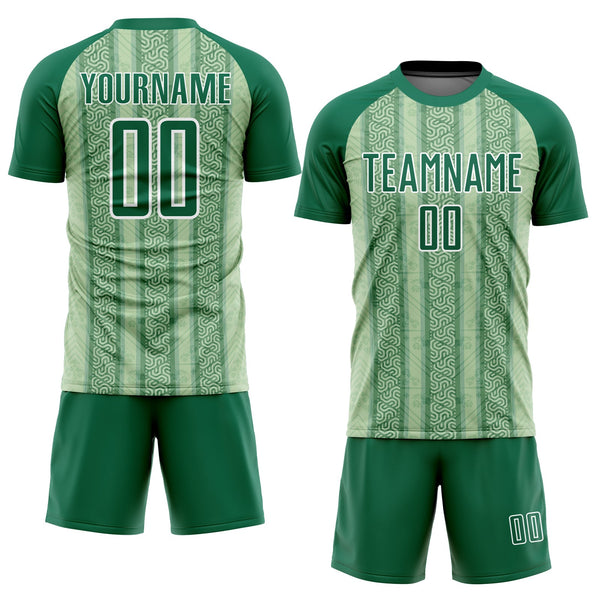 Custom Kelly Green Pea Green-White Ethnic Stripes Sublimation Soccer Uniform Jersey alternate