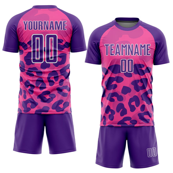 Custom Pink Purple-White Animal Print Sublimation Soccer Uniform Jersey alternate