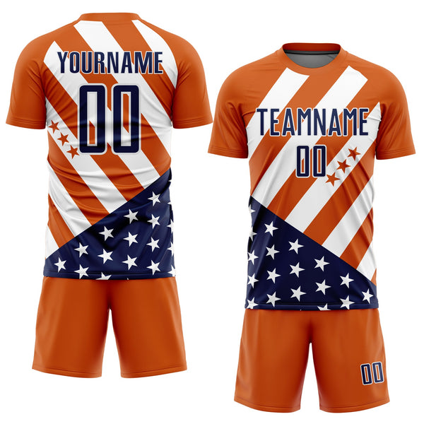 Custom Bay Orange Navy-White Vintage American Flag Sublimation Soccer Uniform Jersey alternate
