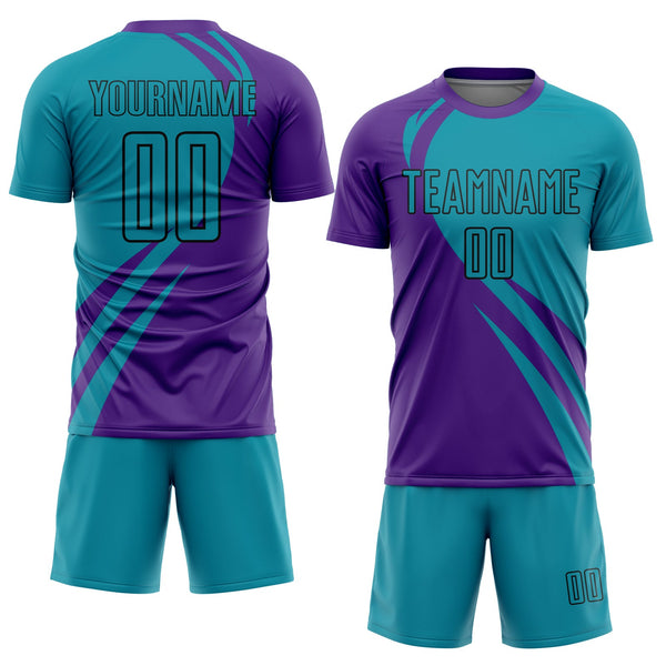 Custom Purple Teal-Black Curve Lines Sublimation Soccer Uniform Jersey alternate