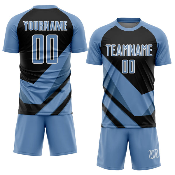 Custom Light Blue Black-White Arrow Shapes Sublimation Soccer Uniform Jersey alternate