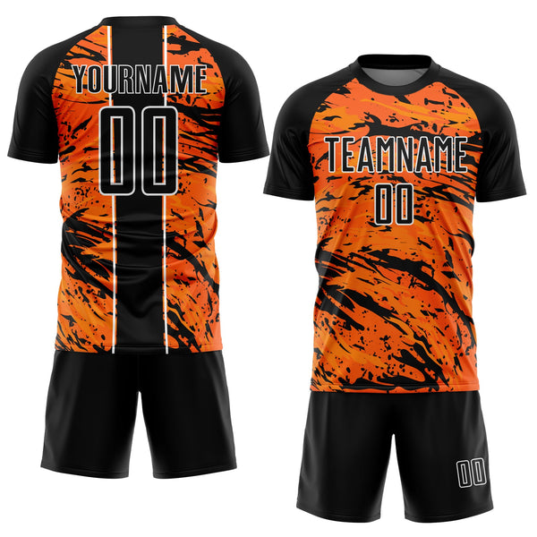 Custom Bay Orange Black-White Abstract Fluid Sublimation Soccer Uniform Jersey alternate