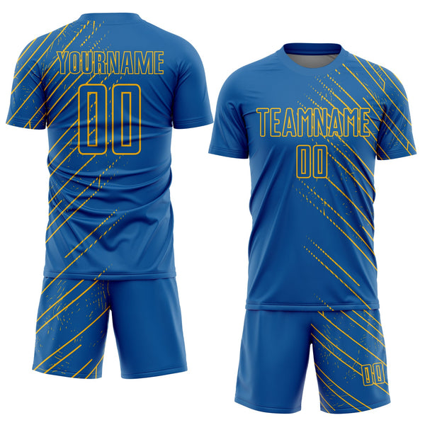Custom Blue Gold Lines Sublimation Soccer Uniform Jersey alternate